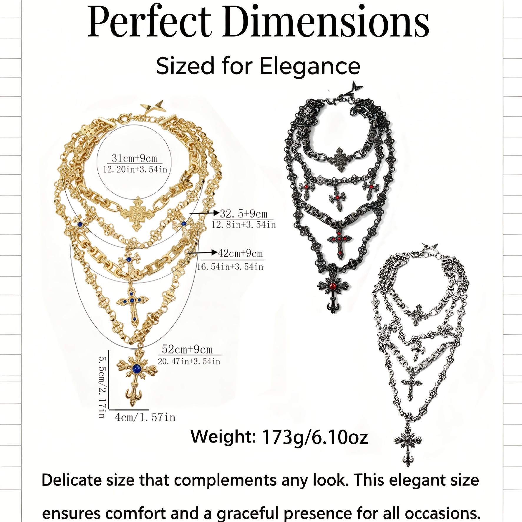 Women's Antique Black Gunmetal Multi-Layer Cross Necklace